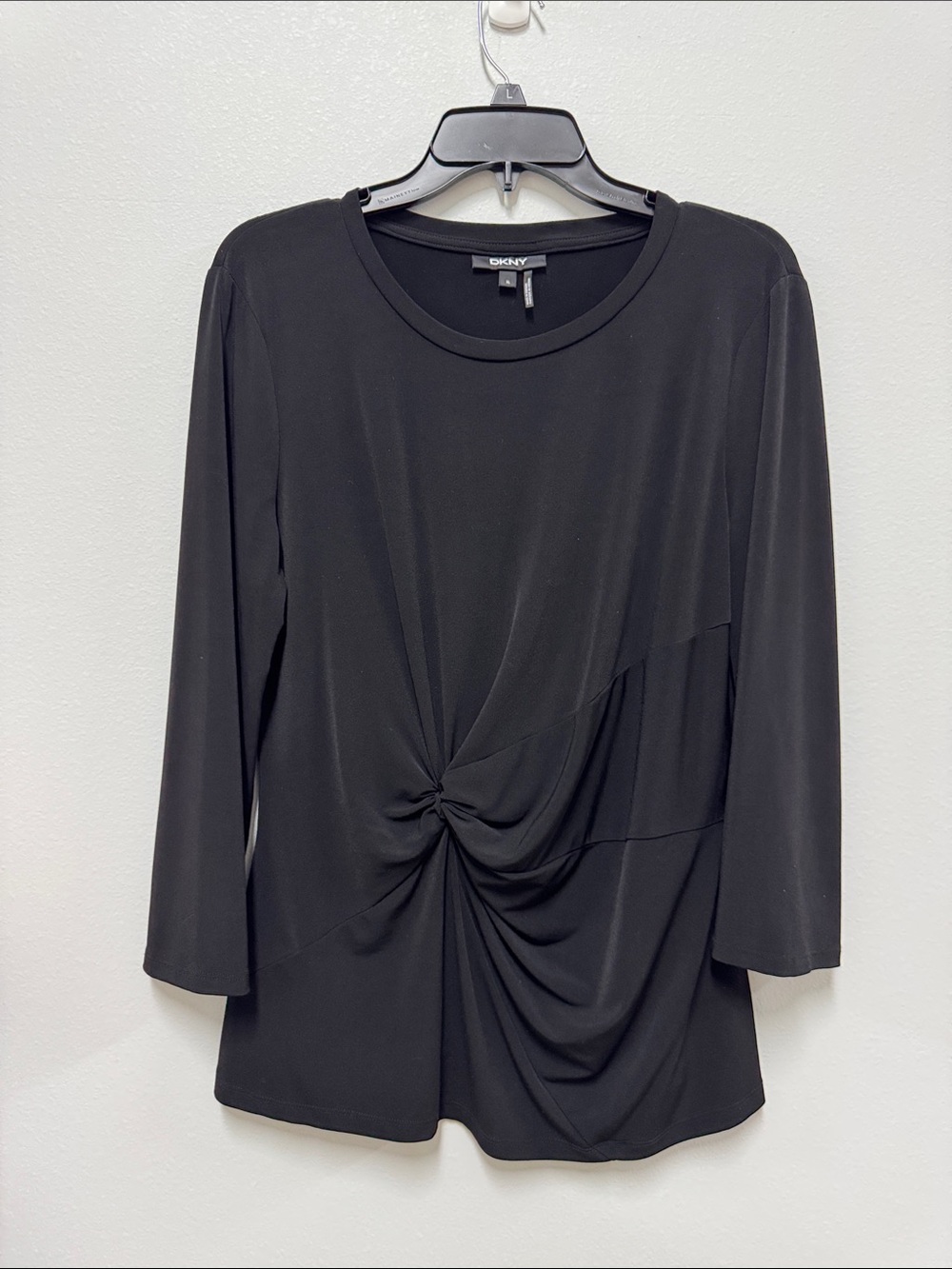 DKNY Black Long-Sleeve Knot-Front Top